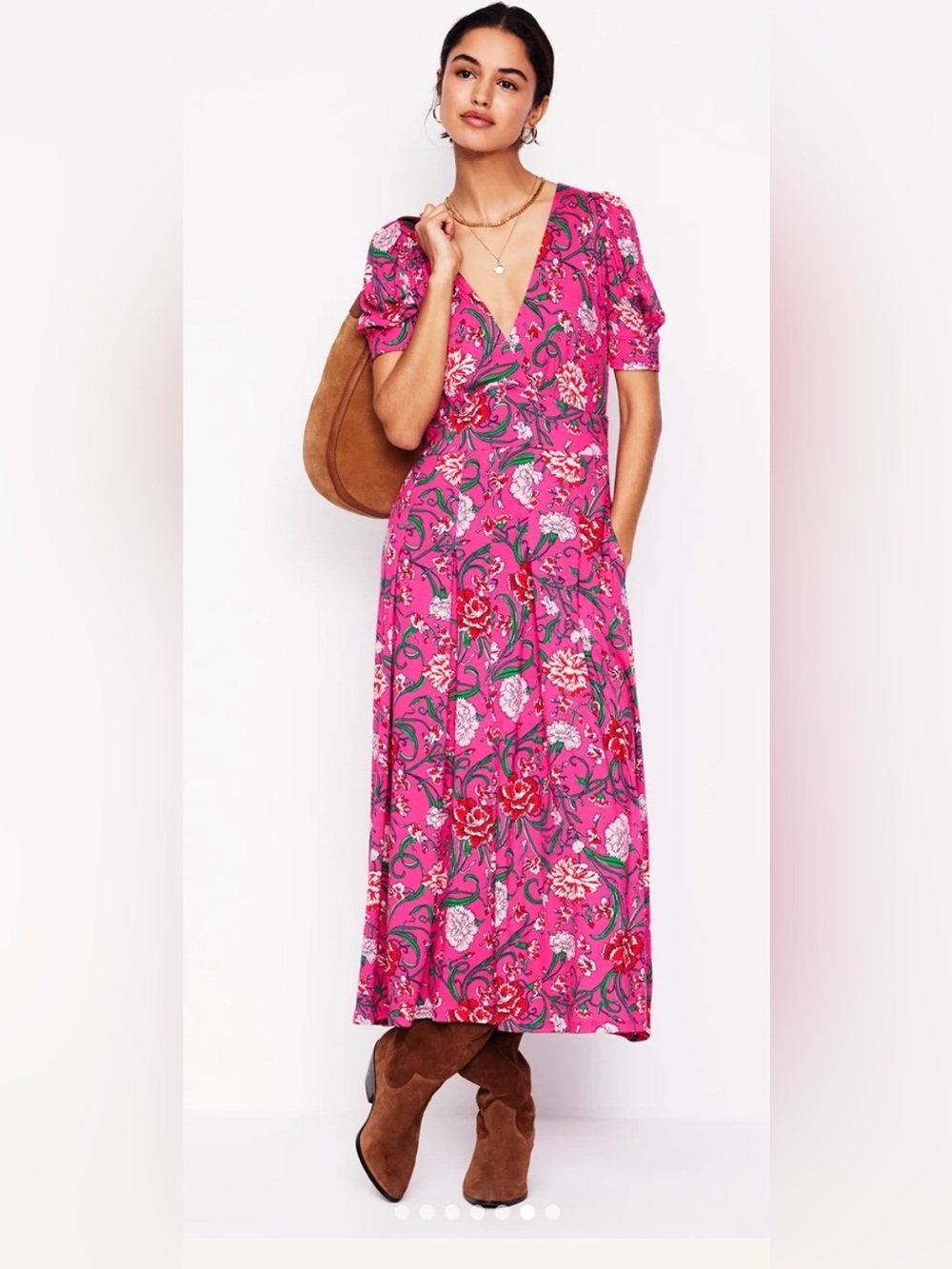 Boden Pink Floral V-Neck Maxi Dress